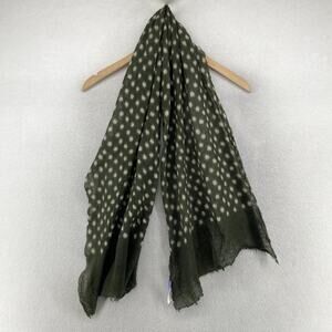 PINE CONE HILL Scarf Wool Silk Gauze Knit Polka Dot Fringed Wrap Sheer Green